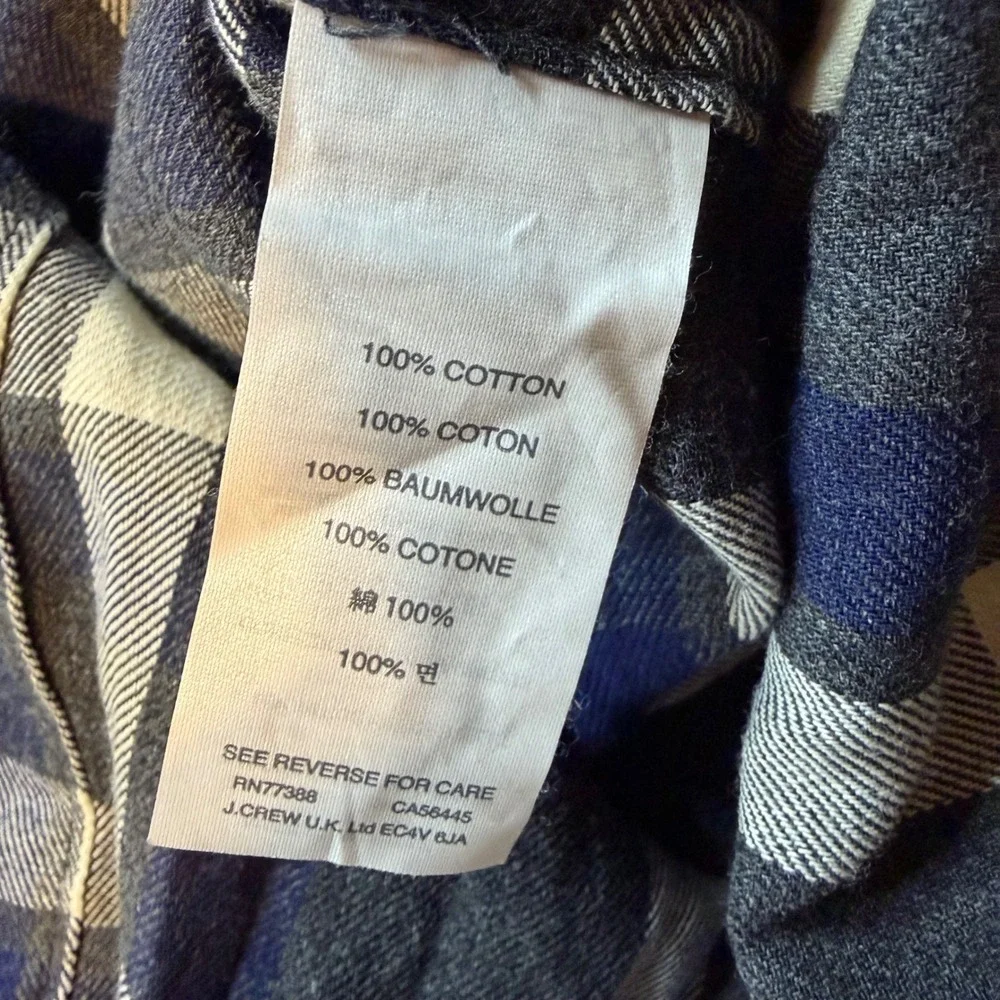 J.Crew Mens Sportsman Plaid Flannel Shirt Blue Grey White Cotton XS NEW